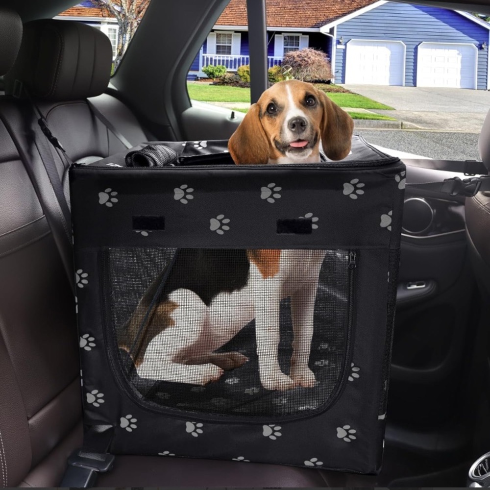 Cullaby Large Dog Car Seat Pet Bed for Medium-Large Dogs <50 lbs Black Paw Print